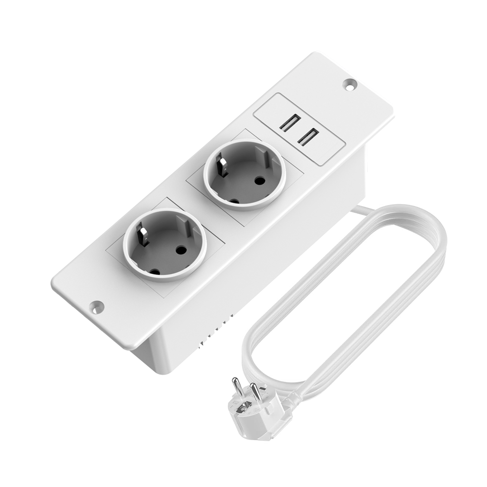 Commercial Kitchen Worktops - EU規格の埋め込み式電源タップ、2つのUSB Aポート内蔵、デスク、キッチン、作業台、家具用マルチコンセント延長コード