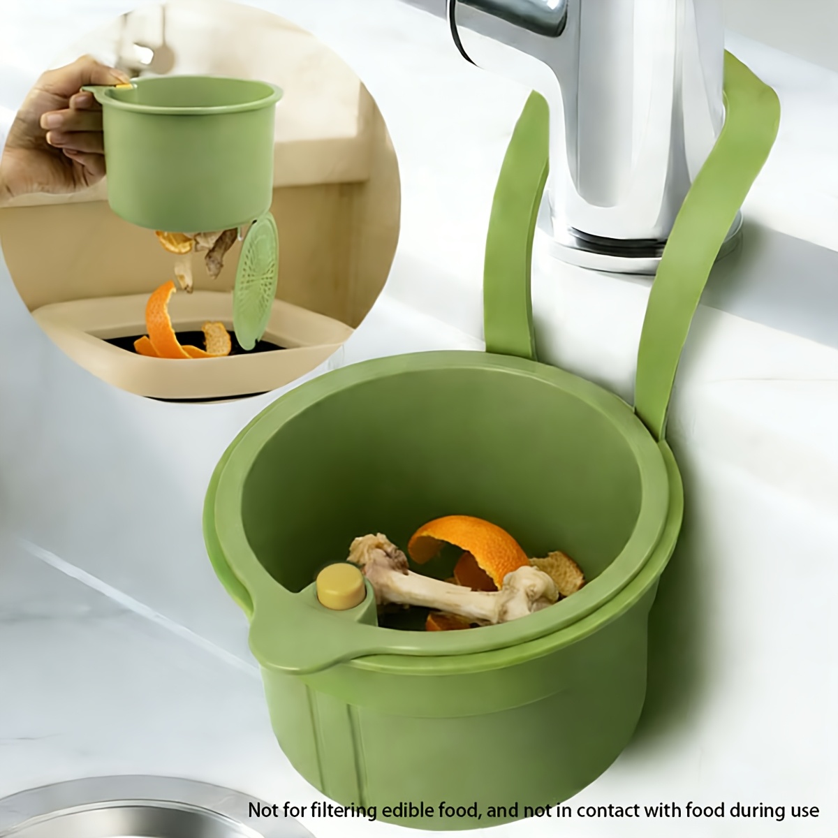 Commercial Kitchen Bin - 持ち運び可能な吊り下げ式シンク用食品廃棄物フィルターバスケット。取り外し可能なキッチン排水口ストレーナー兼収納容器。果物や野菜の保管にも。