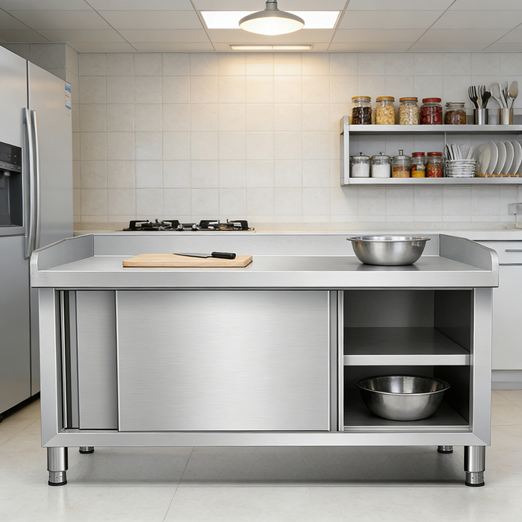 業務用厨房ステンレス製作業台スライドドアコンソール収納キャビ - Commercial Kitchen Worktops のレビューと価格
