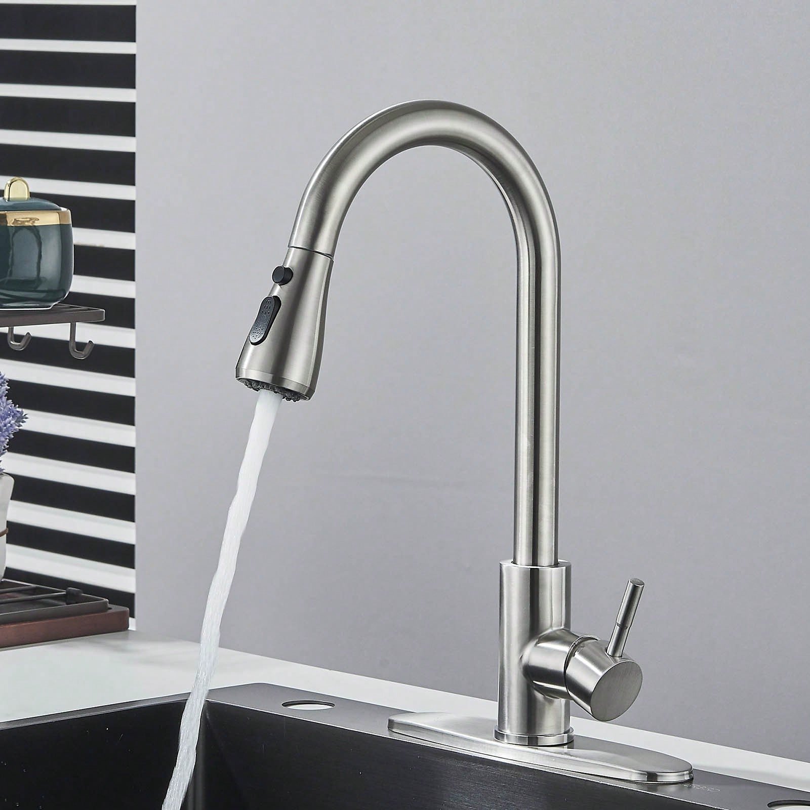 引き出し式のシャワーヘッド付き、シングルレバー式、高弧型、業 - Commercial Kitchen And Bar のレビューと価格